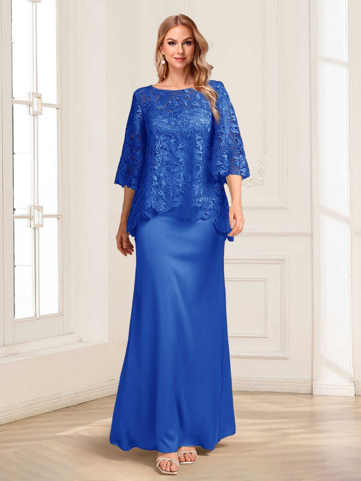 Heloise Amber Royal Blue front view mother of the bride dress