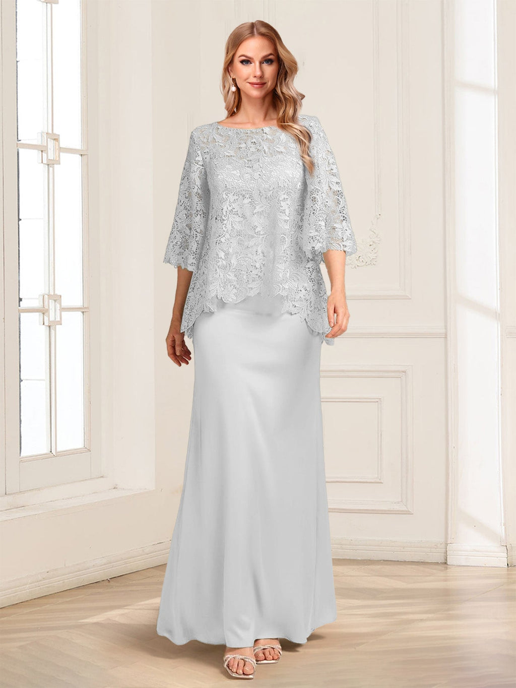 Heloise Amber Silver front view mother of the bride dress