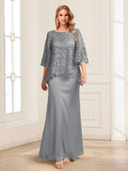 Heloise Amber Steel Grey front view mother of the bride dress
