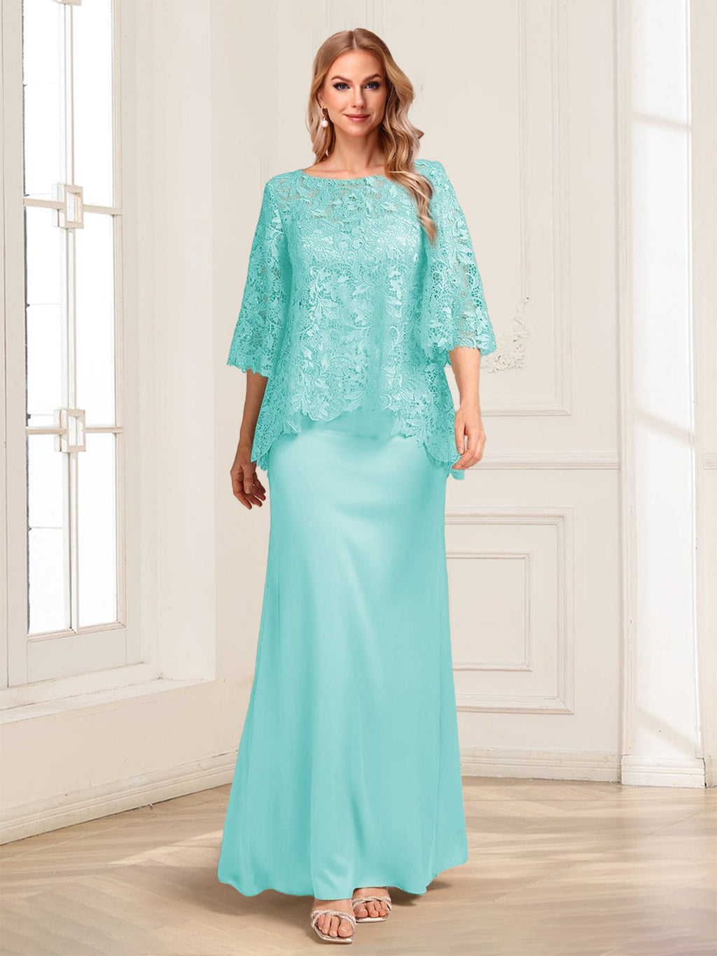 Heloise Amber Sky Blue side view mother of the bride dress