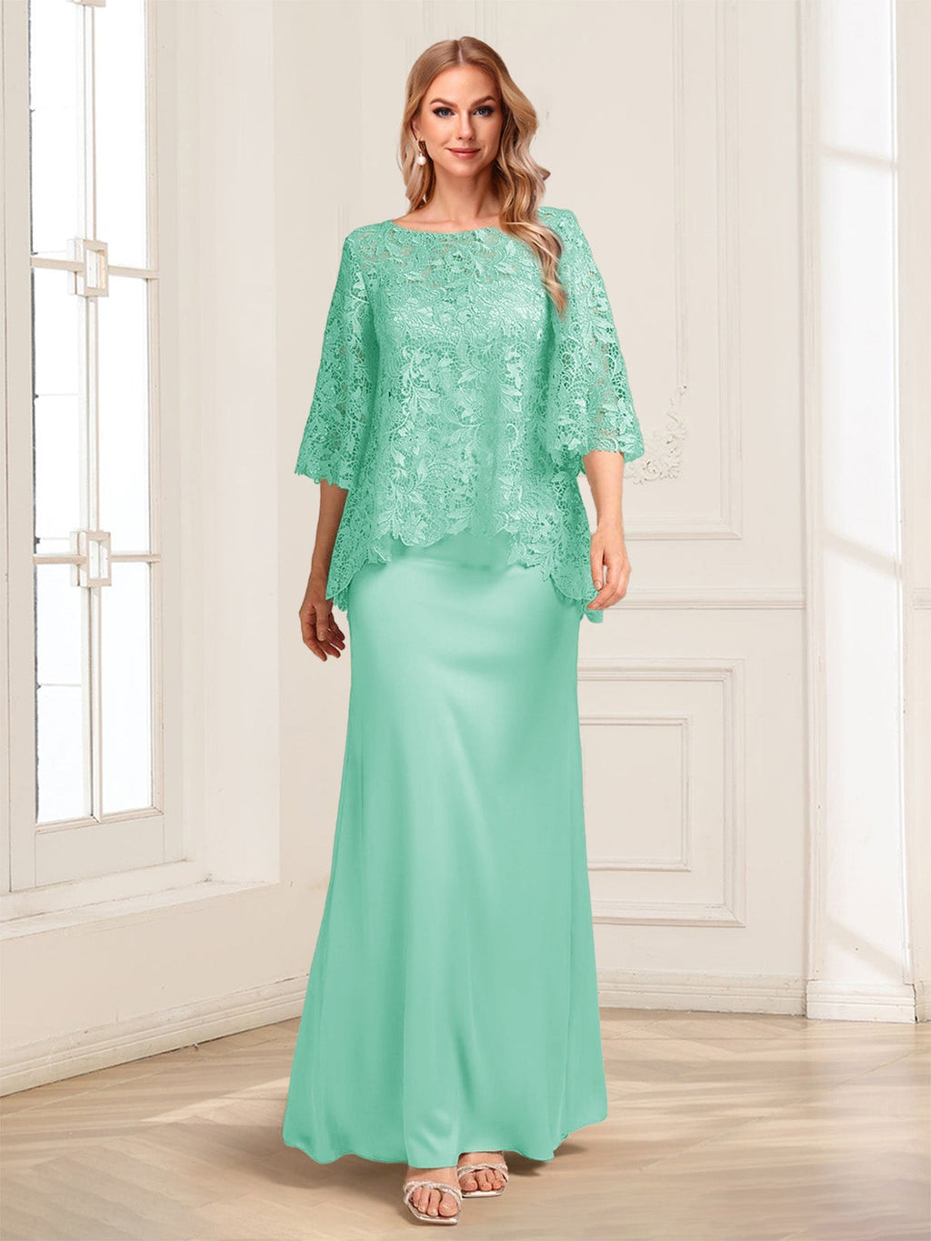 Heloise Amber Pool Blue back view mother of the bride dress