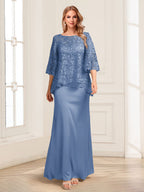 Heloise Amber Steel Blue front view mother of the bride dress