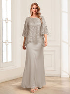 Heloise Amber Taupe front view mother of the bride dress
