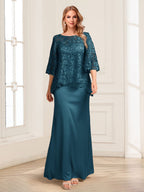 Heloise Amber Teal front view mother of the bride dress