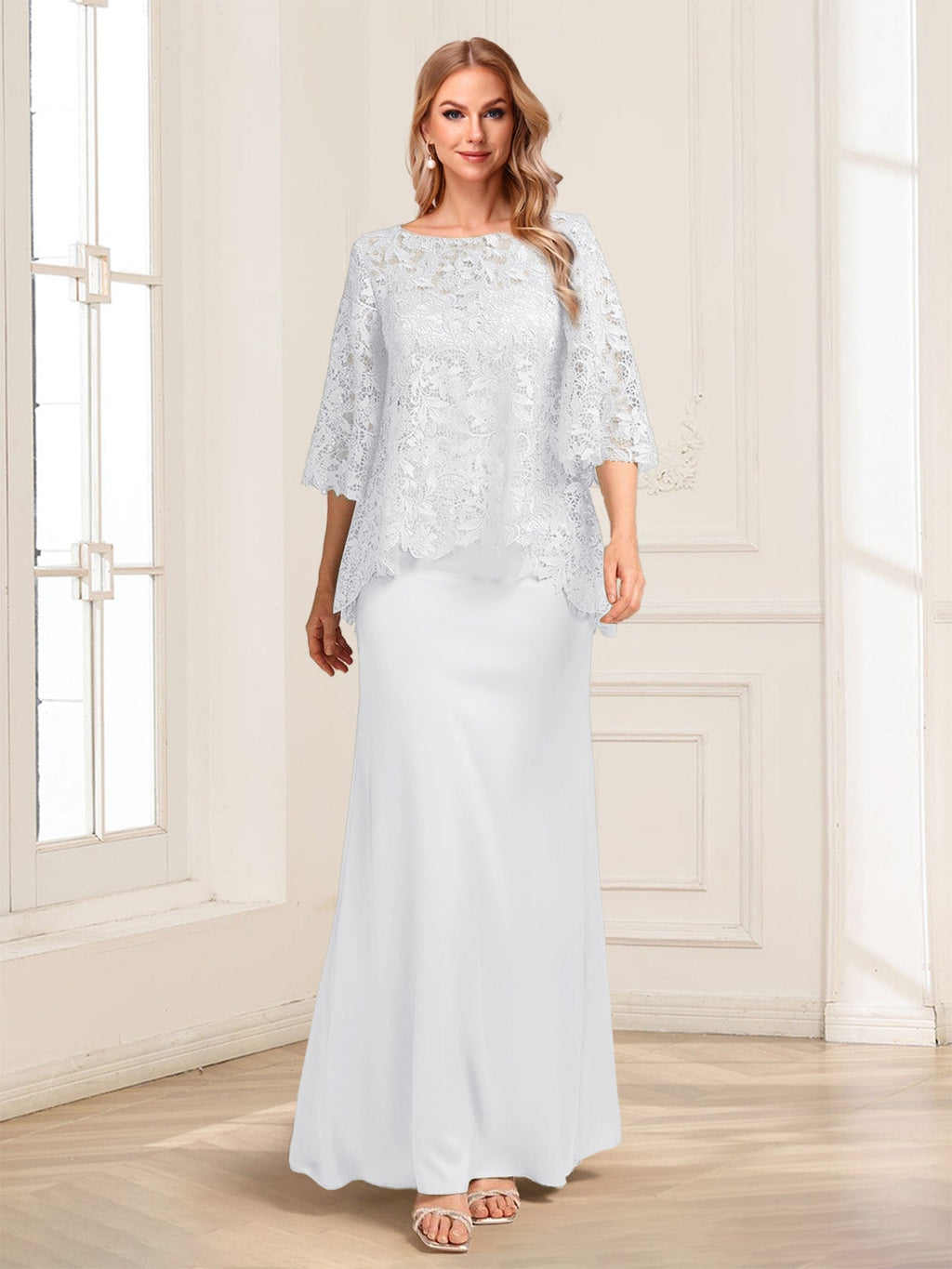 Heloise Amber White front view mother of the bride dress