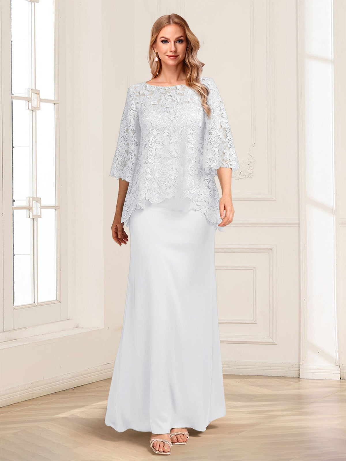 Heloise Amber White front view mother of the bride dress