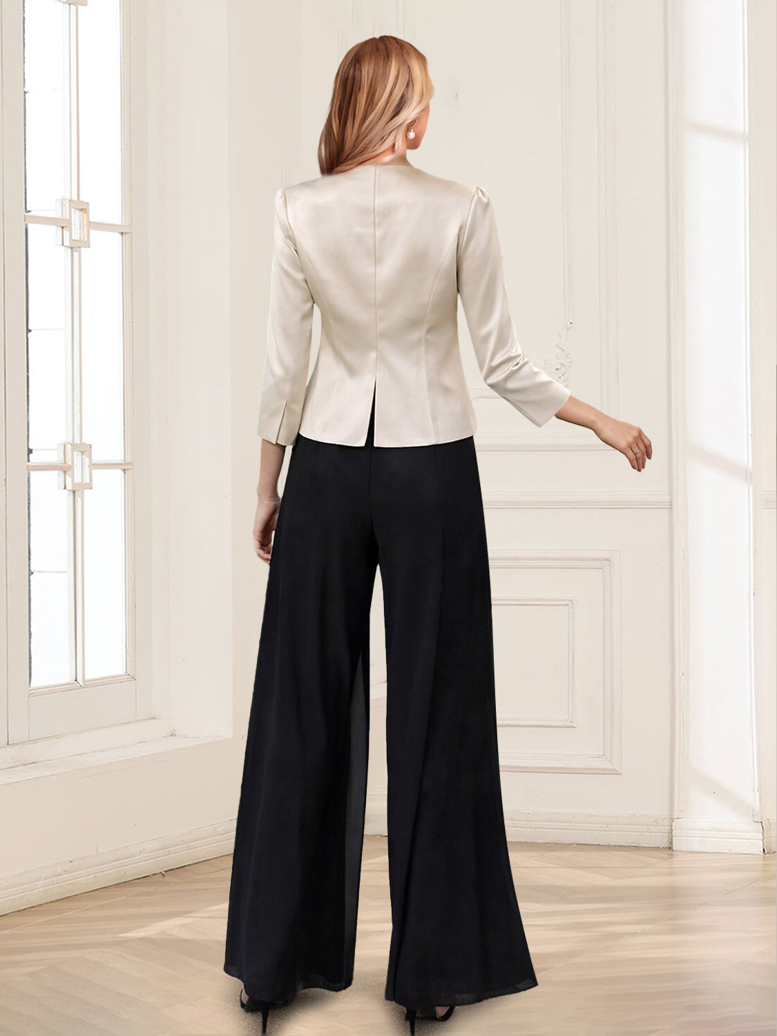 Greta Claire Champagne back view mother of the bride dress