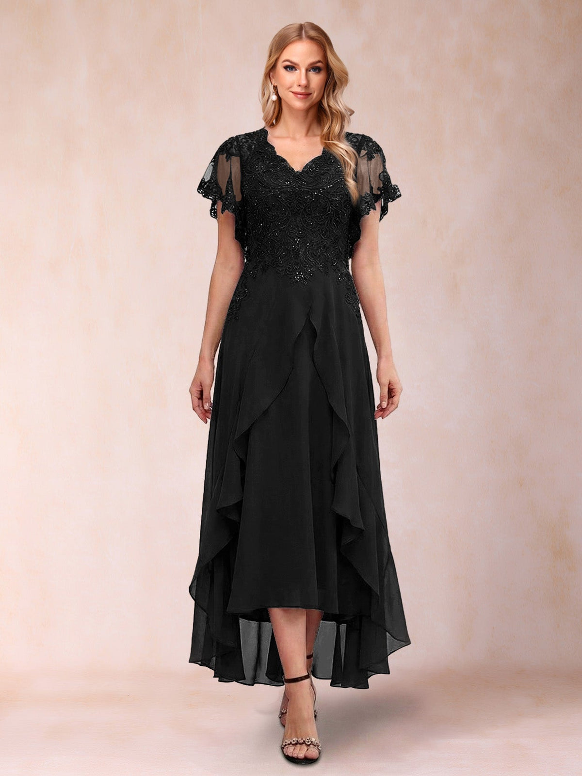 Eleanora Bloom Black front view mother of the bride dress