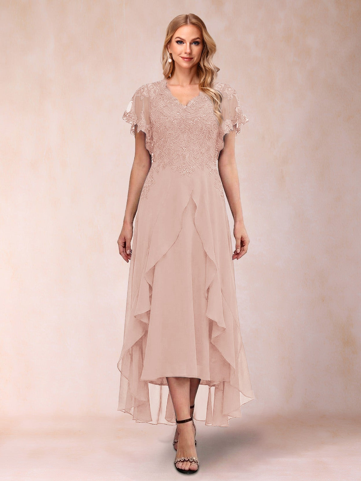 Eleanora Bloom Blush front view mother of the bride dress