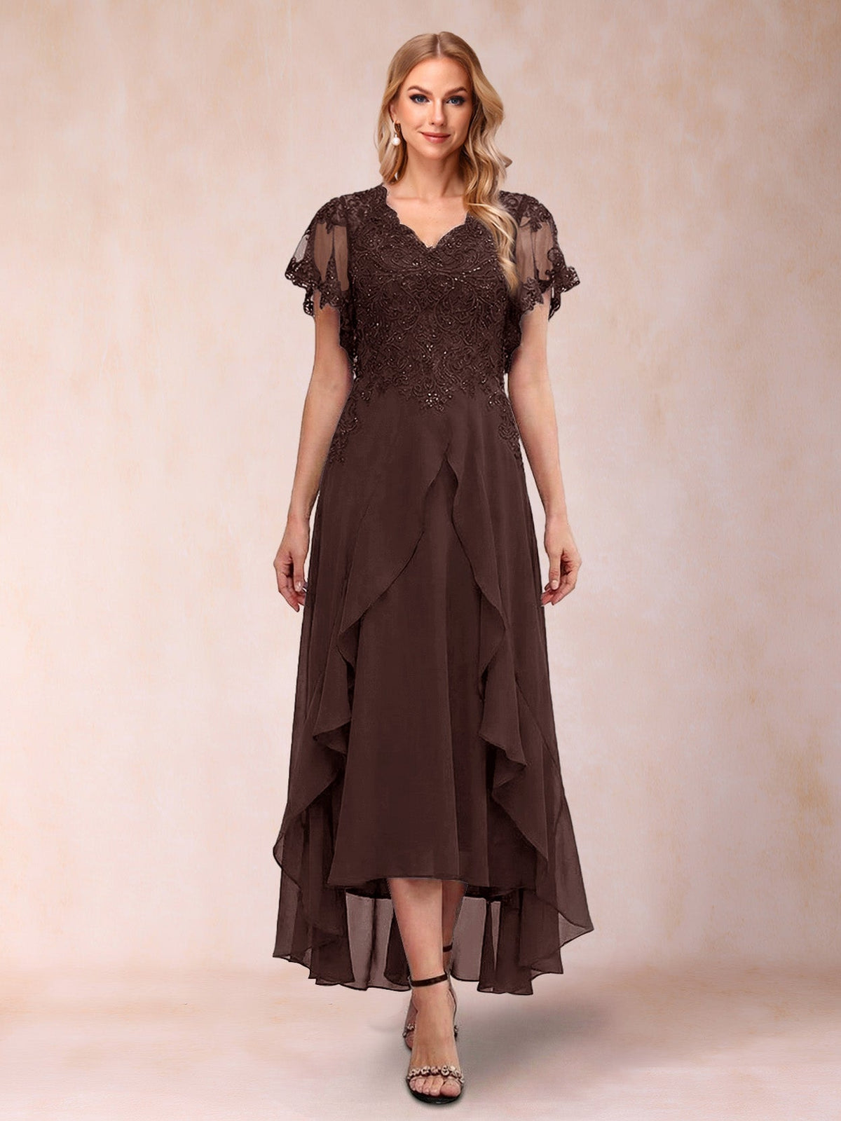 Eleanora Bloom Brown front view mother of the bride dress