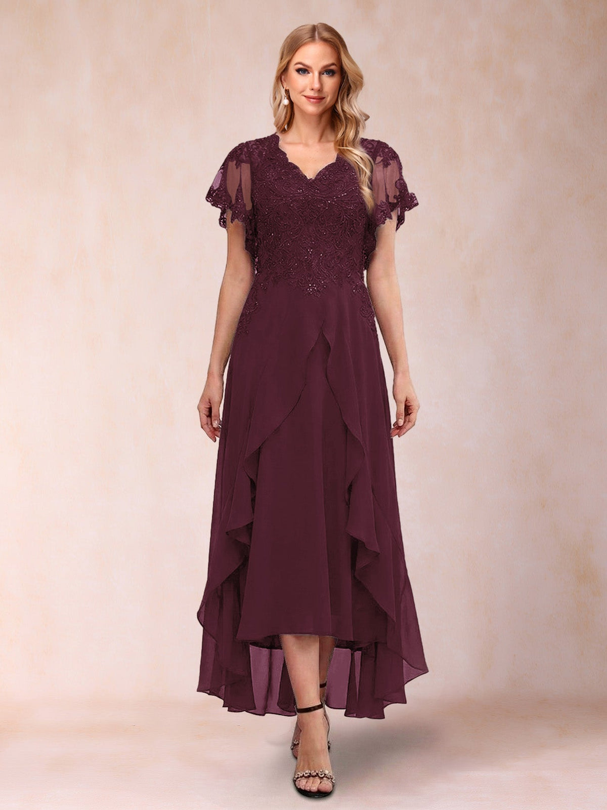 Eleanora Bloom Burgundy front view mother of the bride dress