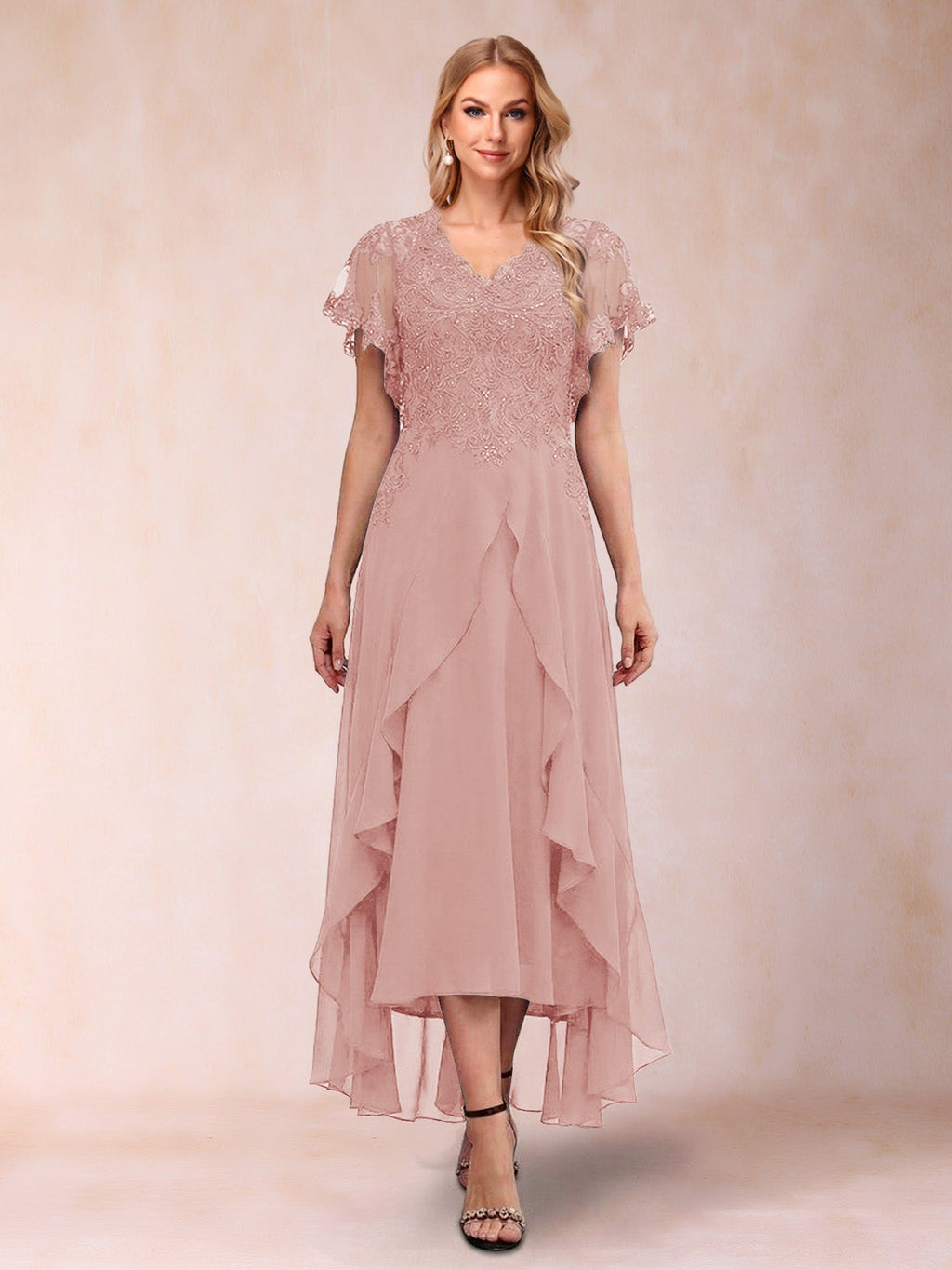 Eleanora Bloom Dusty Rose back view mother of the bride dress