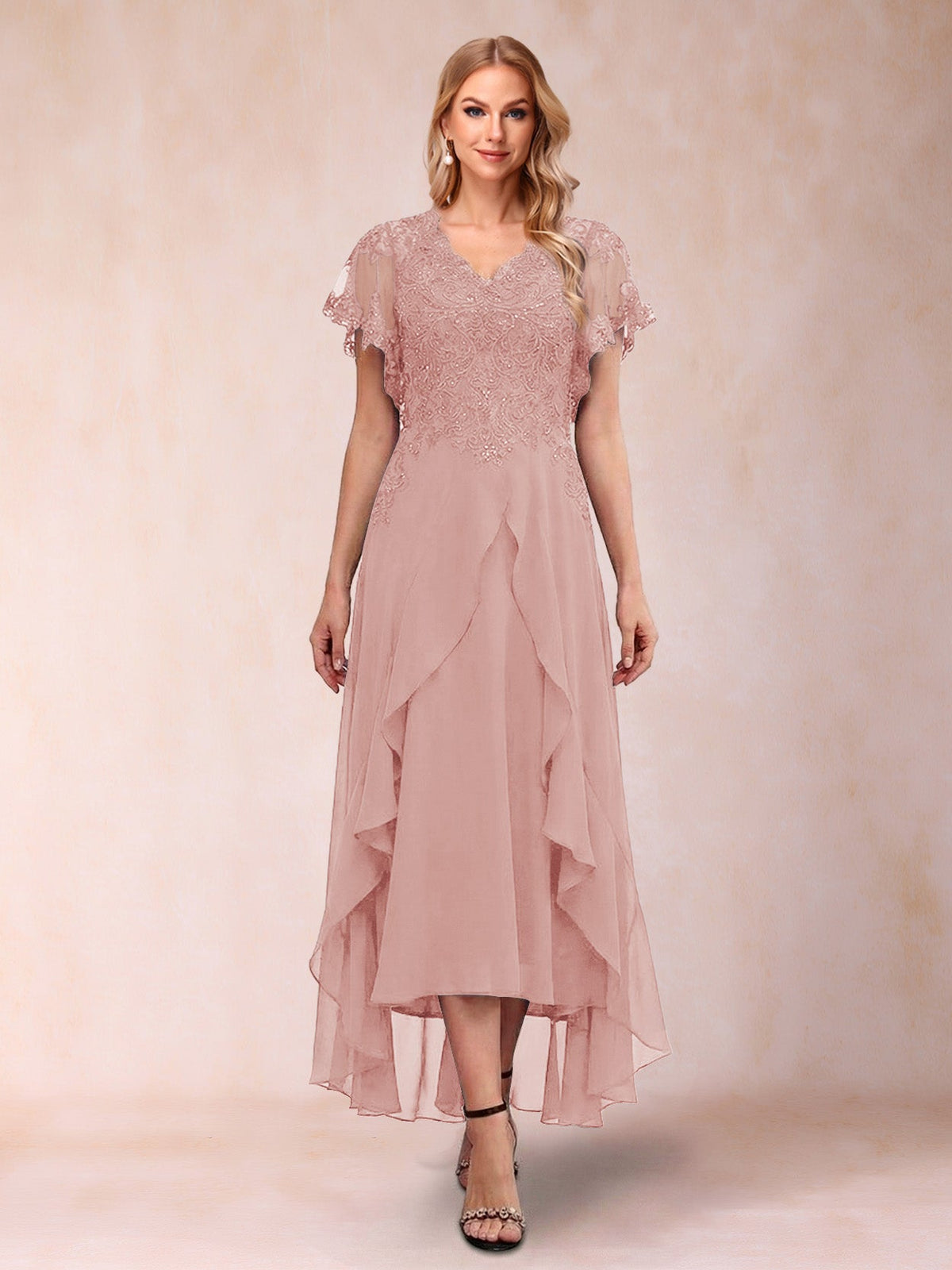 Eleanora Bloom Dusty Rose back view mother of the bride dress