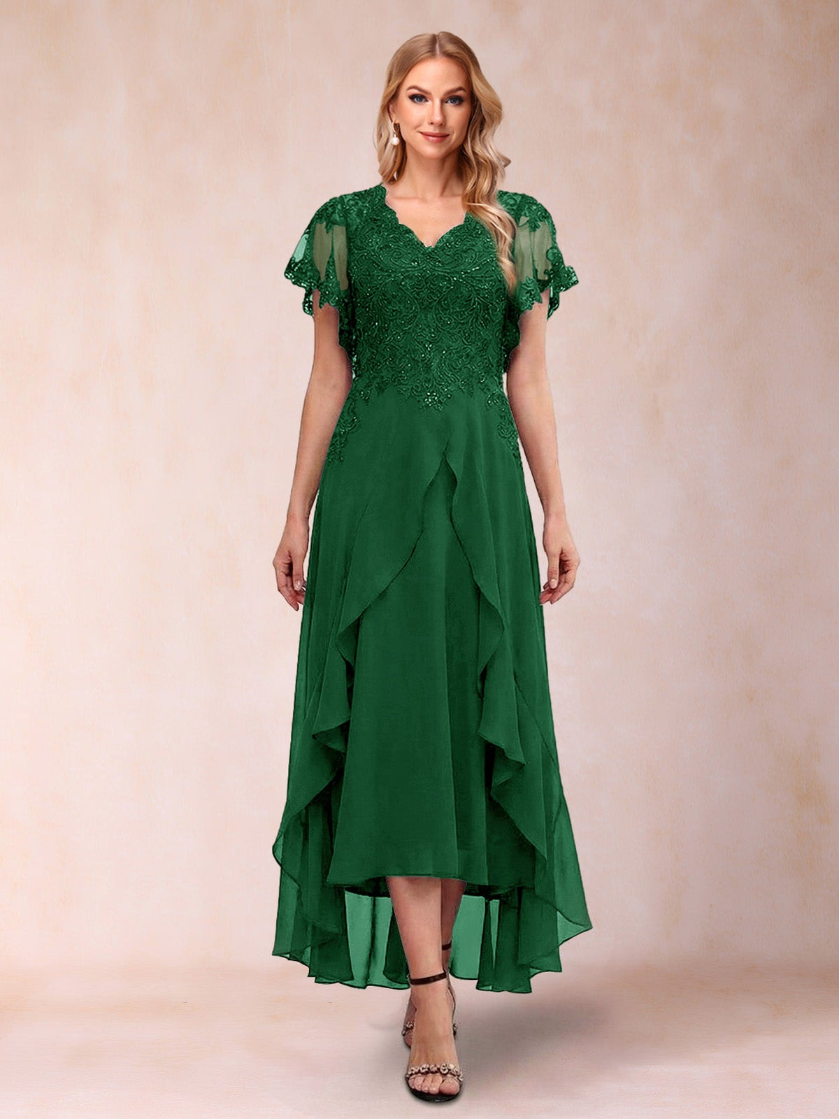 Eleanora Bloom Emerald front view mother of the bride dress