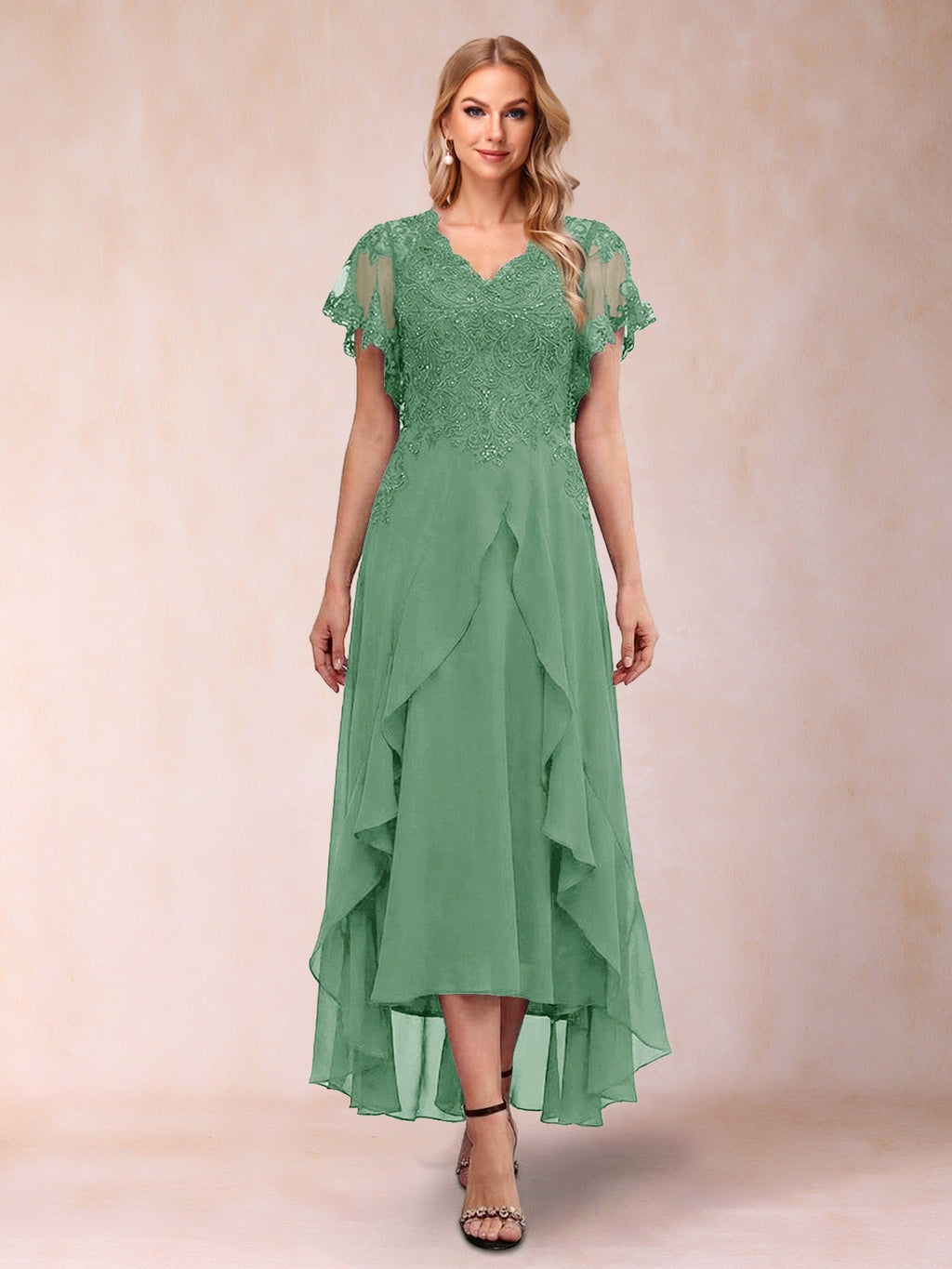 Eleanora Bloom Eucalyptus front view mother of the bride dress