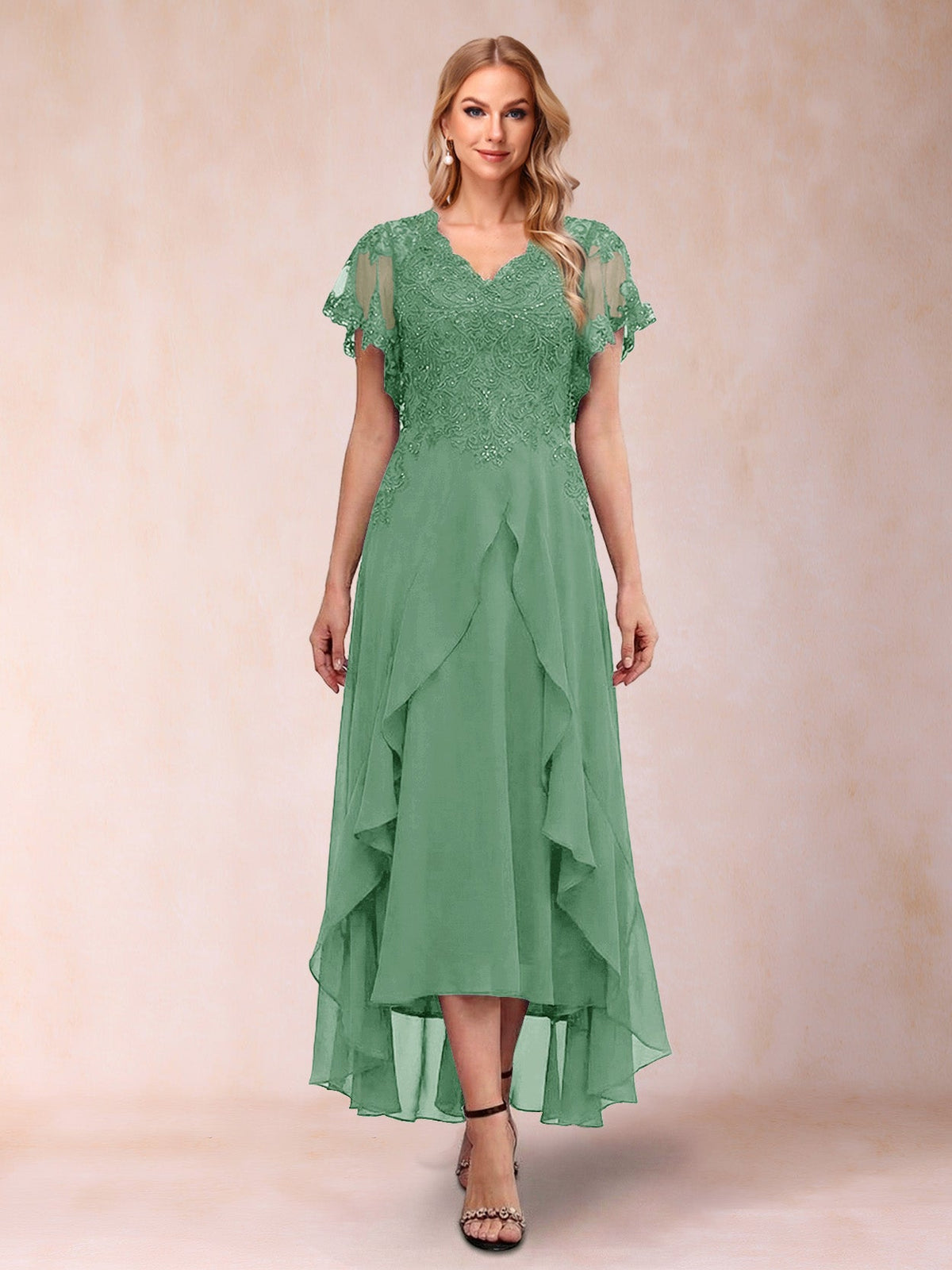 Eleanora Bloom Eucalyptus front view mother of the bride dress