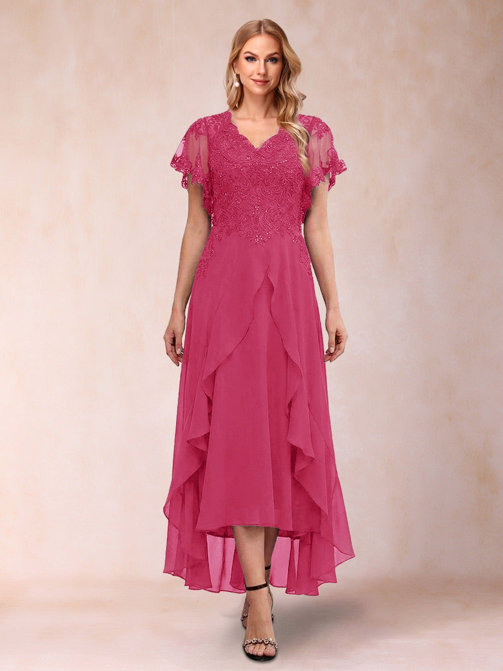 Eleanora Bloom Fuchsia front view mother of the bride dress