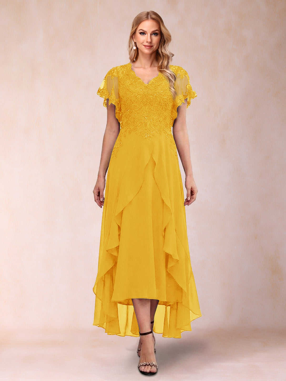 Eleanora Bloom Gold front view mother of the bride dress