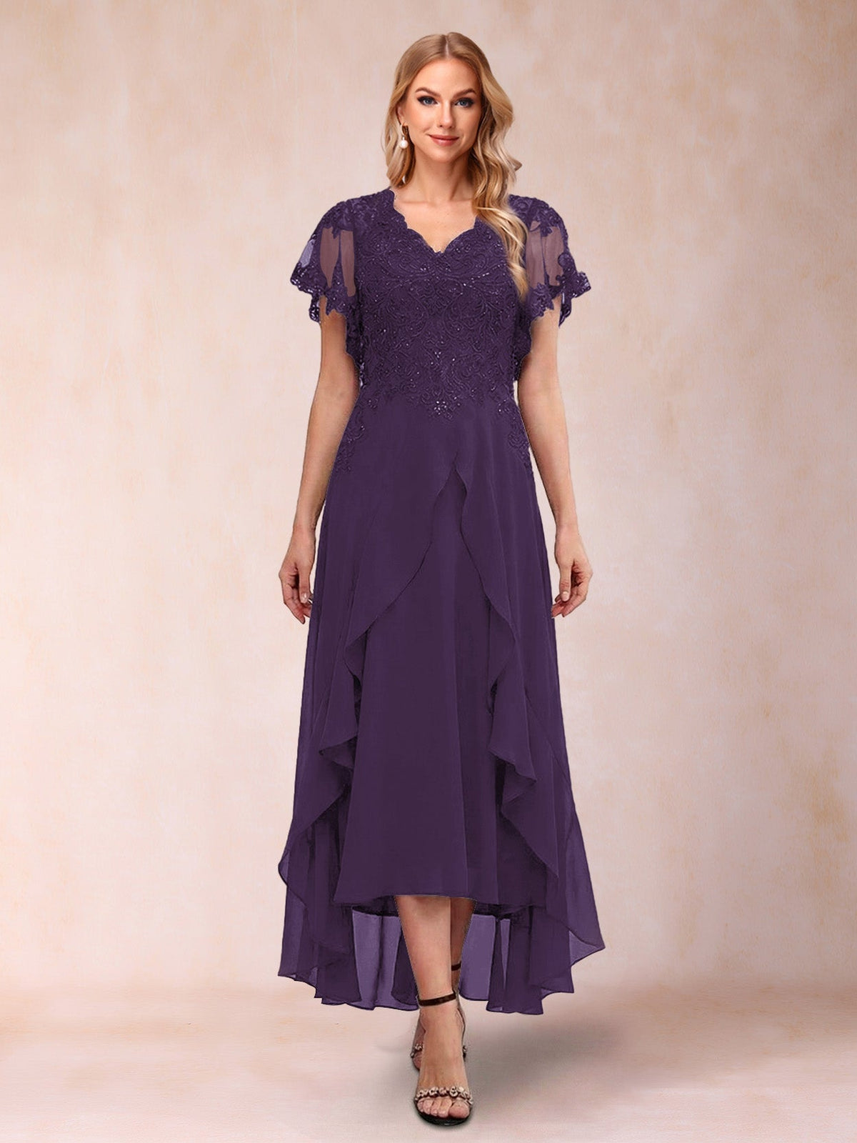 Eleanora Bloom Grape front view mother of the bride dress