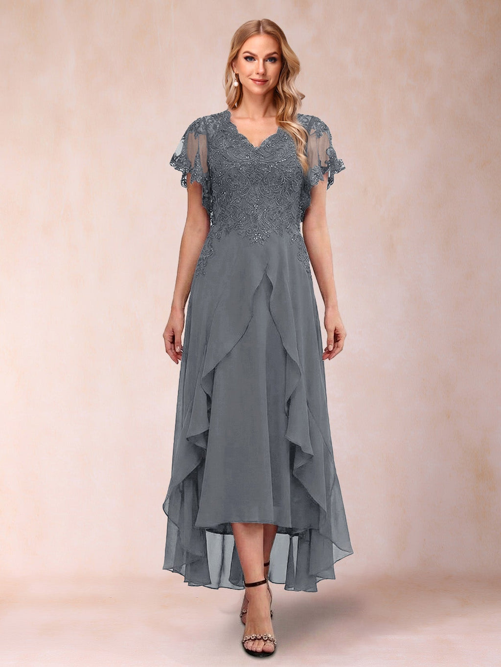 Eleanora Bloom Grey front view mother of the bride dress
