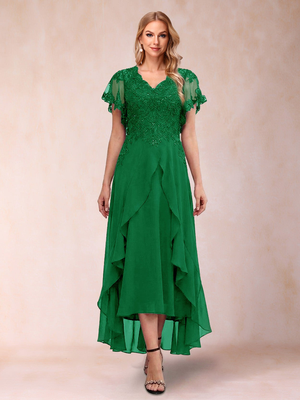 Eleanora Bloom Forest Green front view mother of the bride dress