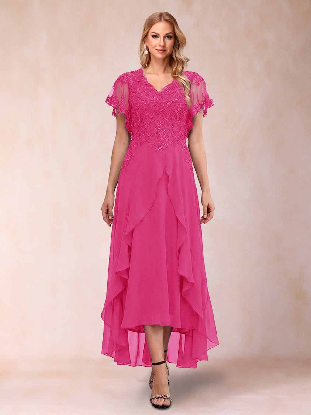 Eleanora Bloom Hot Pink front view mother of the bride dress