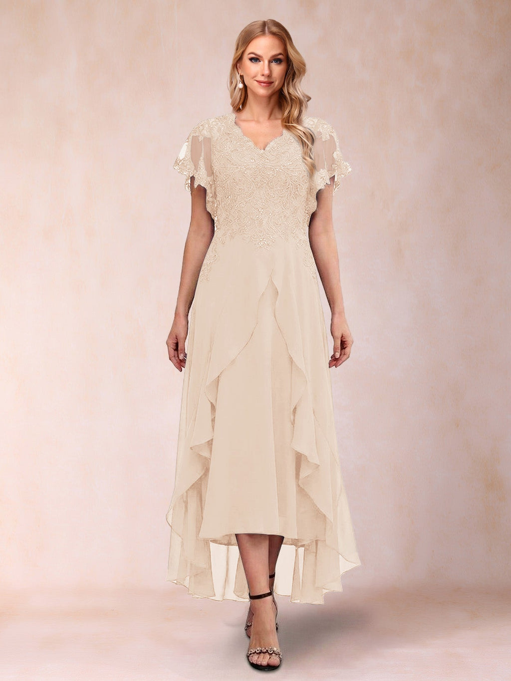Eleanora Bloom Champagne back view mother of the bride dress