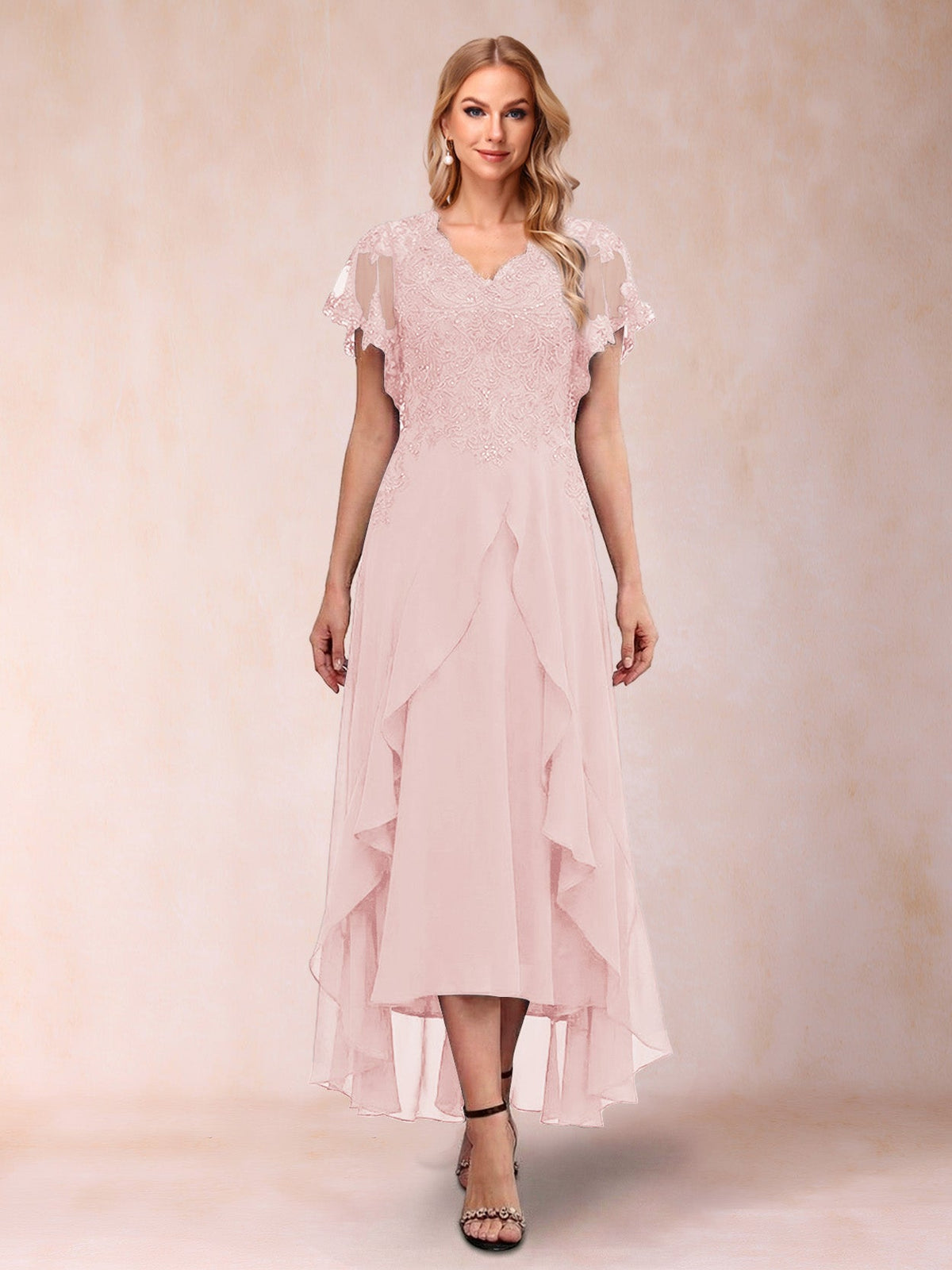 Eleanora Bloom Pearl Pink front view mother of the bride dress