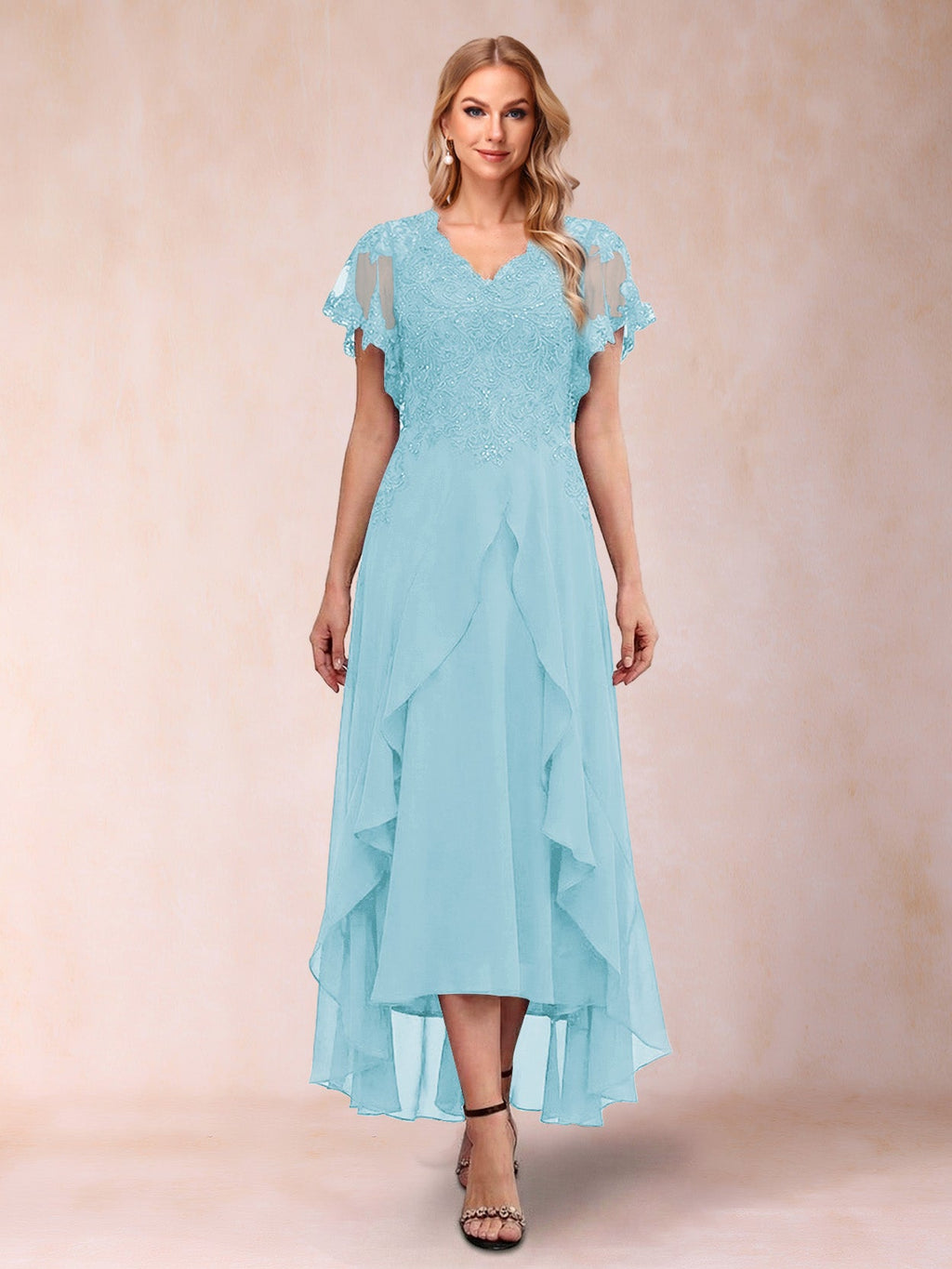 Eleanora Bloom Sky Blue back view mother of the bride dress