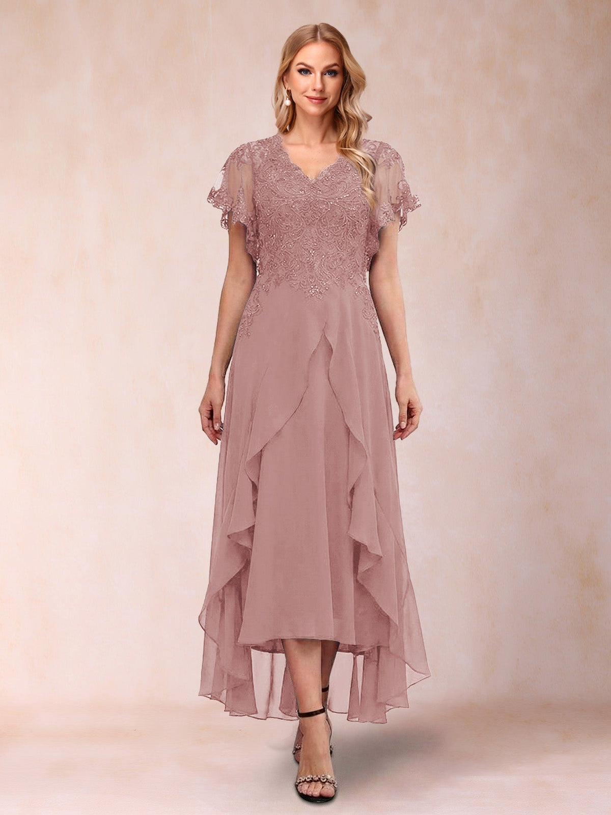 Eleanora Bloom Mauve front view mother of the bride dress