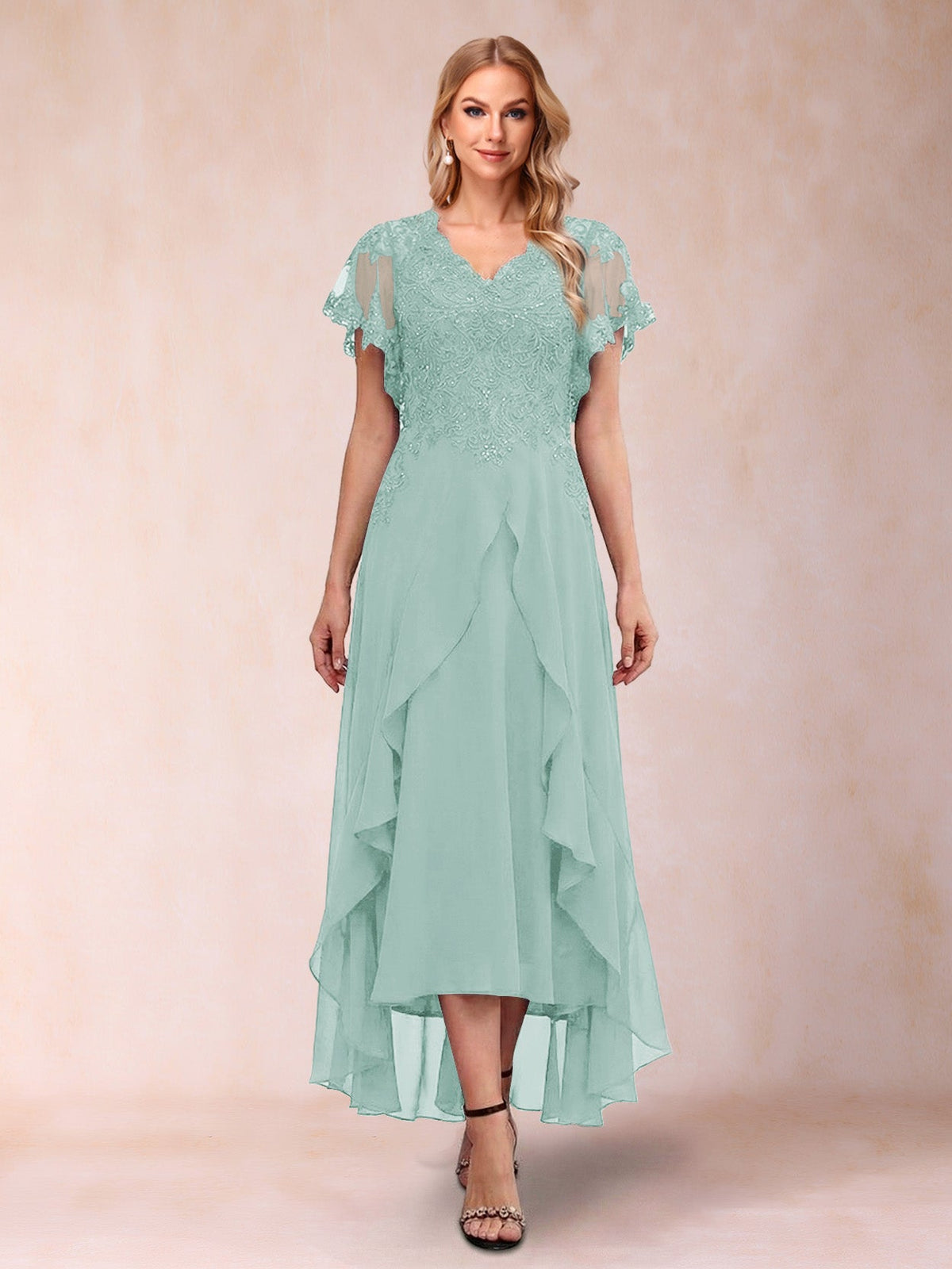 Eleanora Bloom Pool Blue front view mother of the bride dress