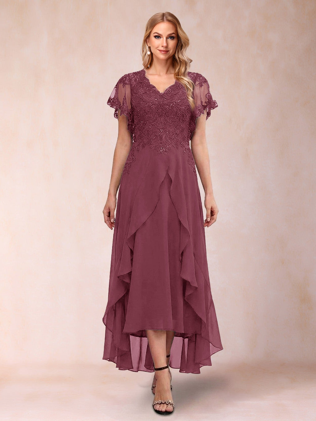 Eleanora Bloom Plum front view mother of the bride dress