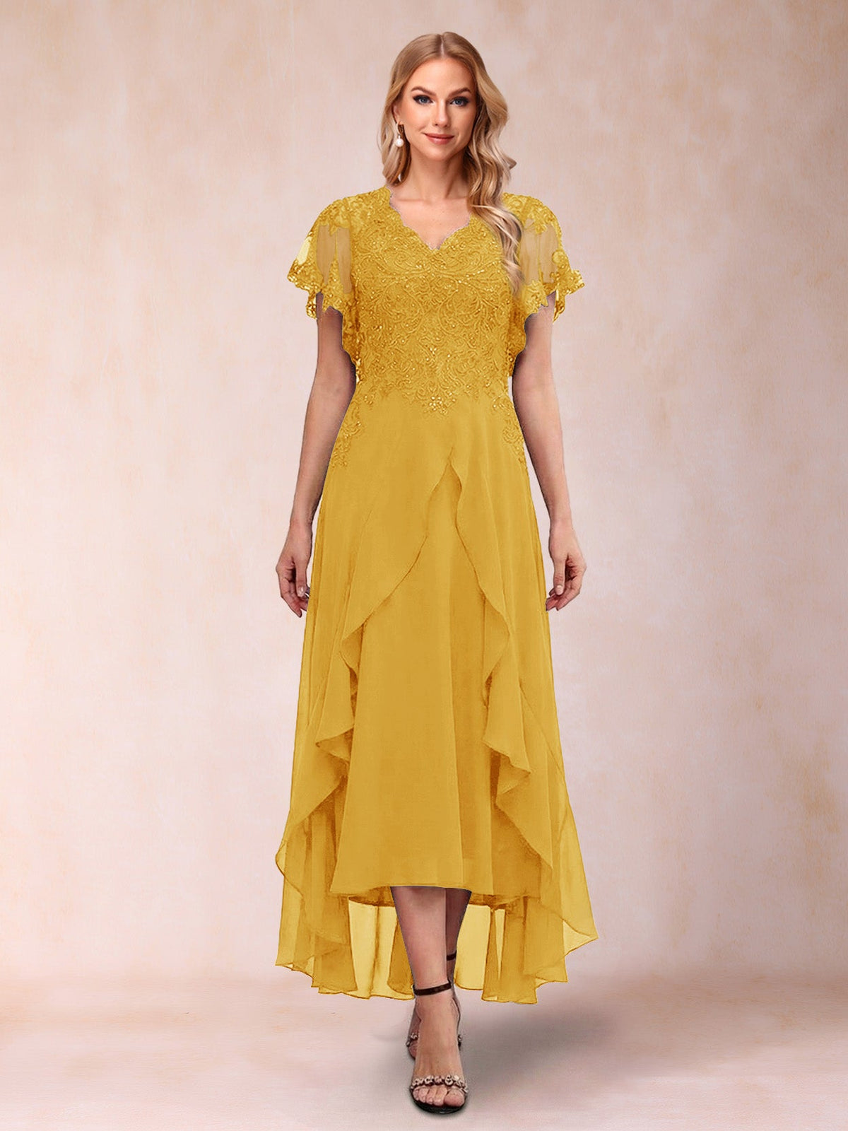 Eleanora Bloom Gold back view mother of the bride dress