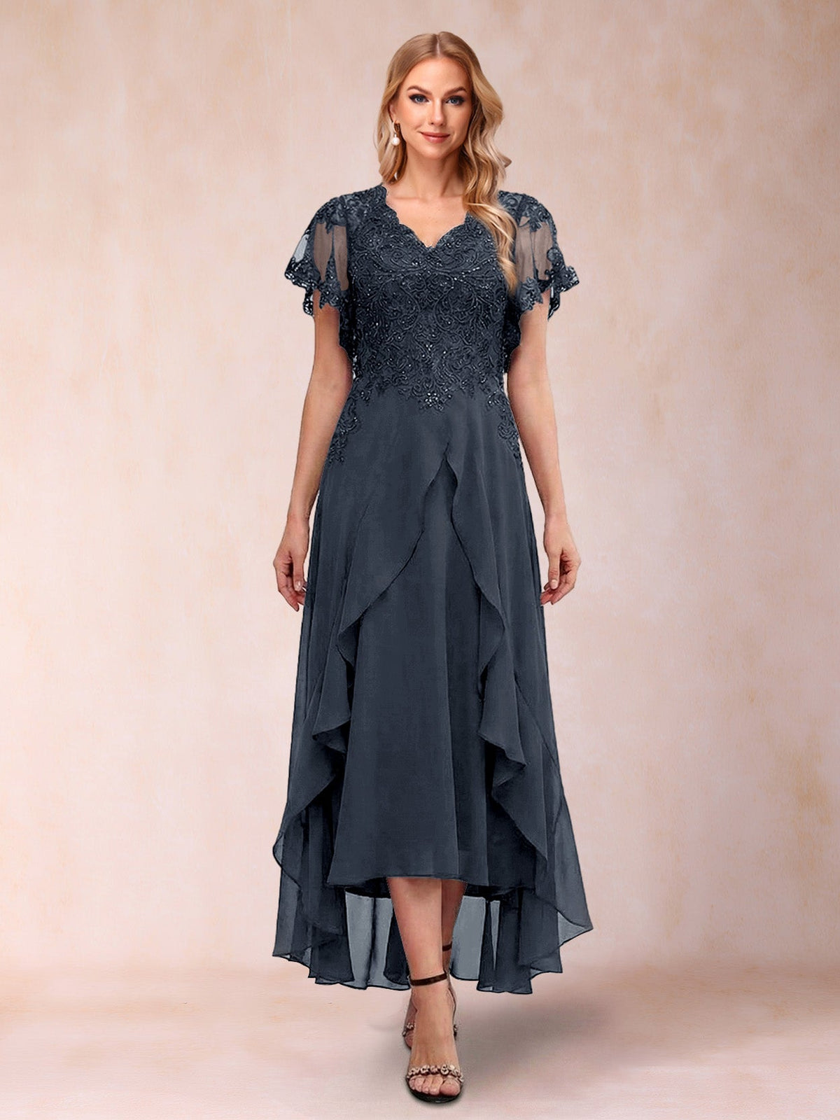 Eleanora Bloom Navy Blue side view mother of the bride dress