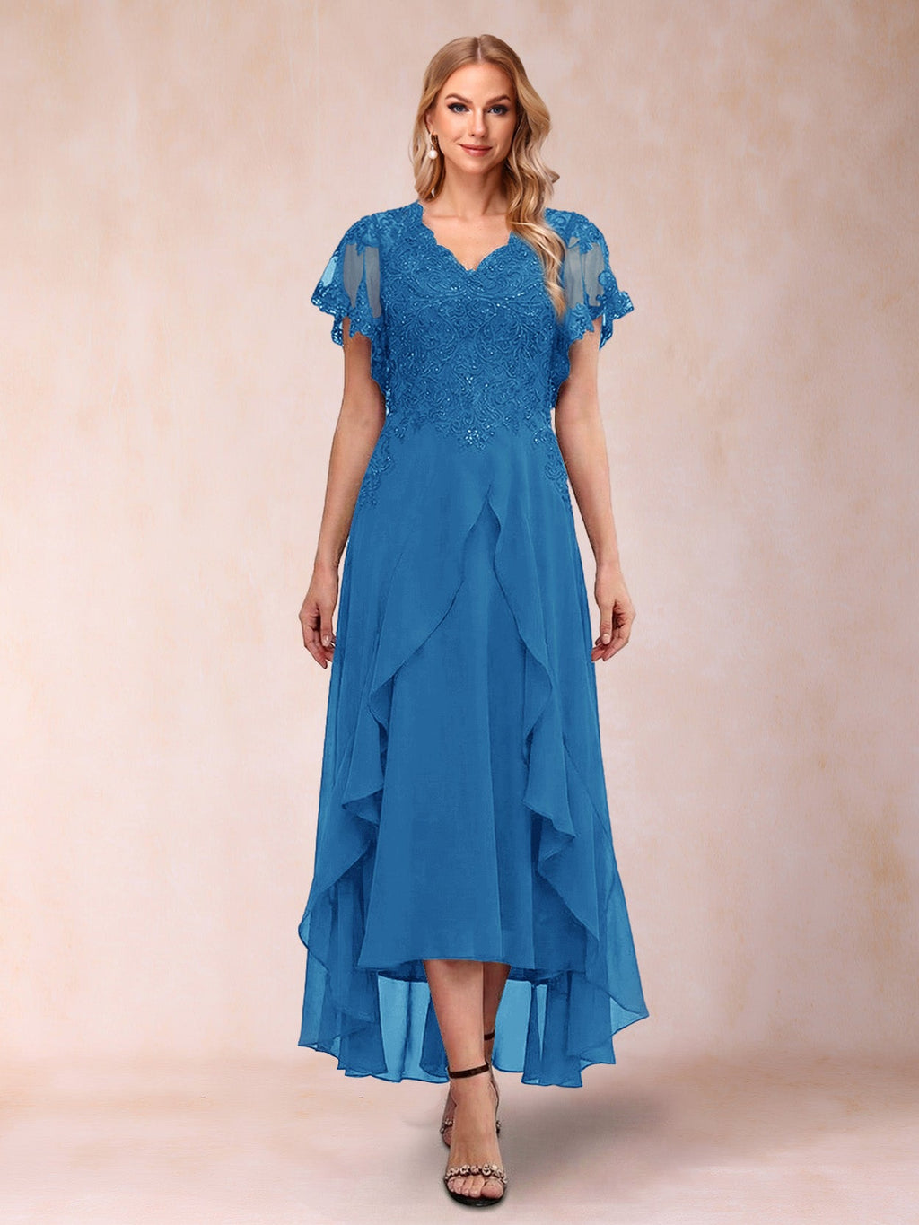 Eleanora Bloom Ocean Blue front view mother of the bride dress