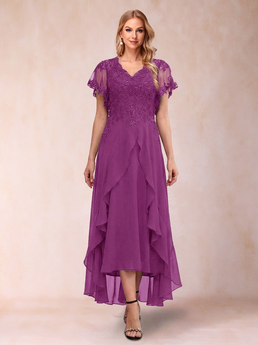 Eleanora Bloom Orchid front view mother of the bride dress