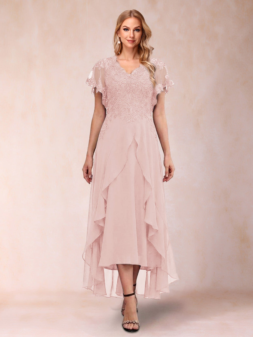 Eleanora Bloom Pearl Pink back view mother of the bride dress