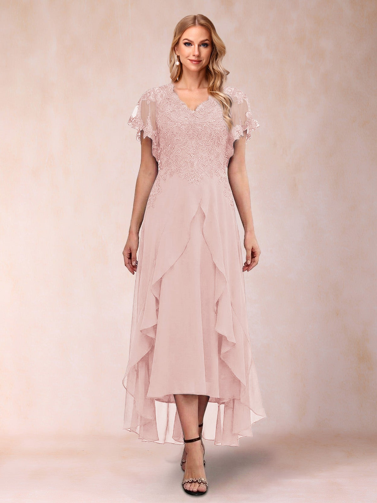 Eleanora Bloom Pearl Pink back view mother of the bride dress