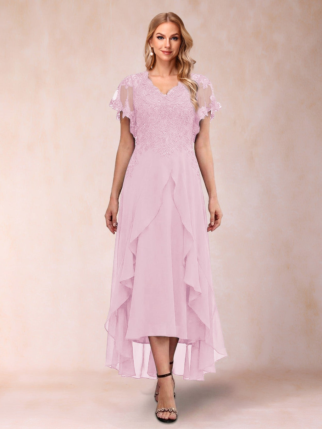 Eleanora Bloom Rose Pink front view mother of the bride dress