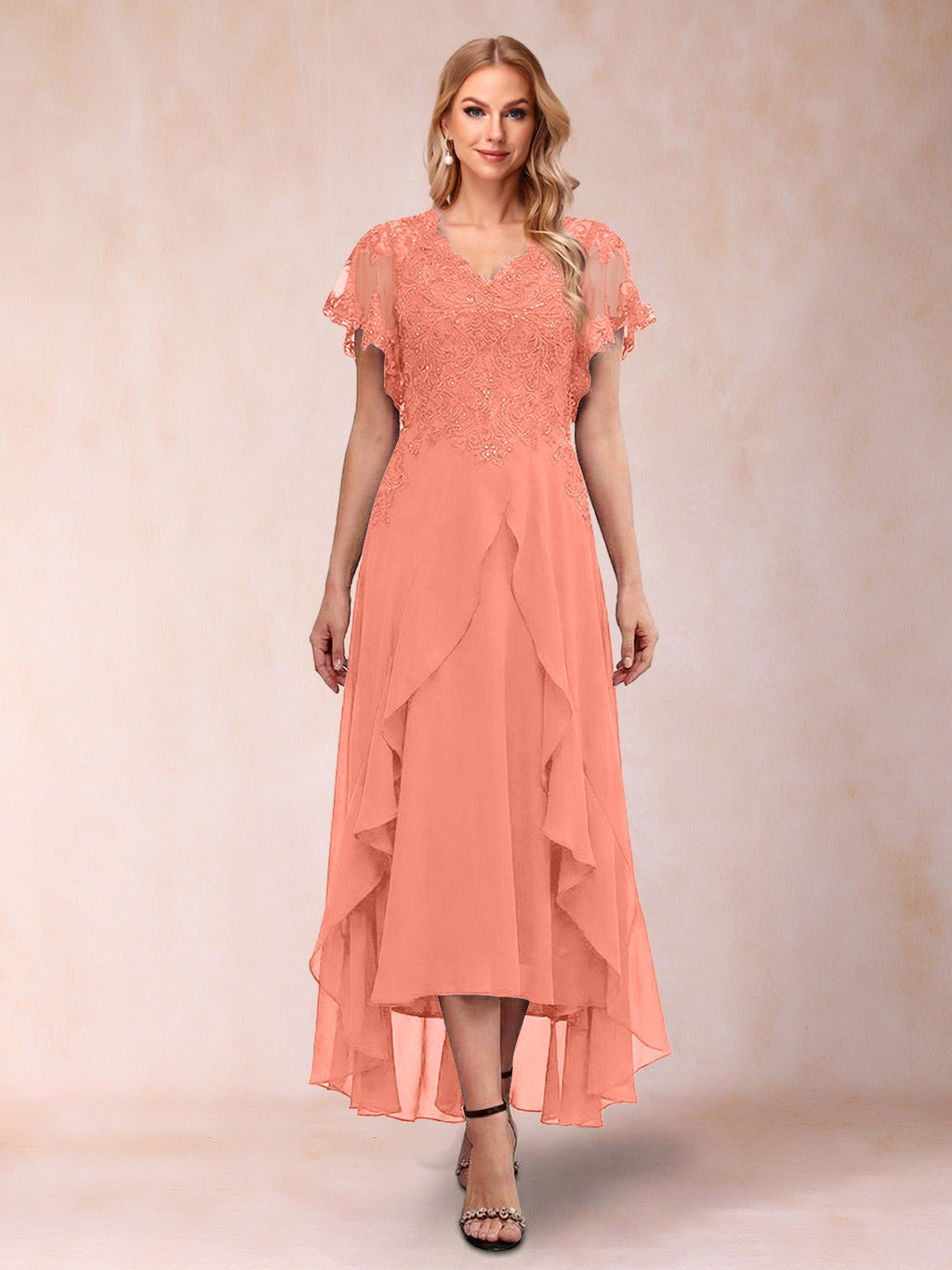 Eleanora Bloom Coral back view mother of the bride dress