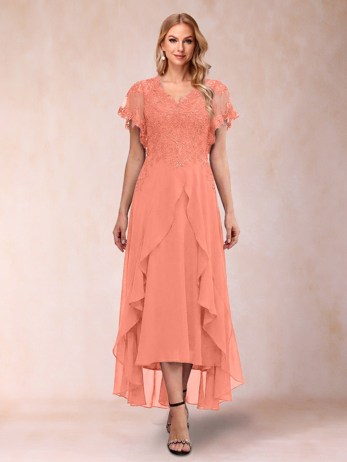 Eleanora Bloom Coral back view mother of the bride dress