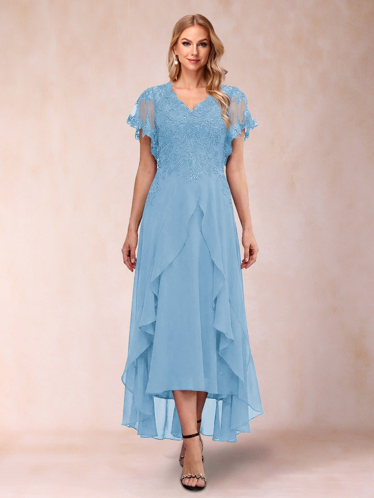 Eleanora Bloom Sky Blue side view mother of the bride dress
