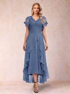 Eleanora Bloom Steel Blue front view mother of the bride dress