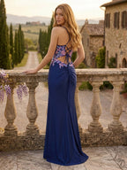Ilyria Blue Navy Blue back view prom dress