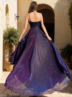 Florienne Lake Plum back view prom dress
