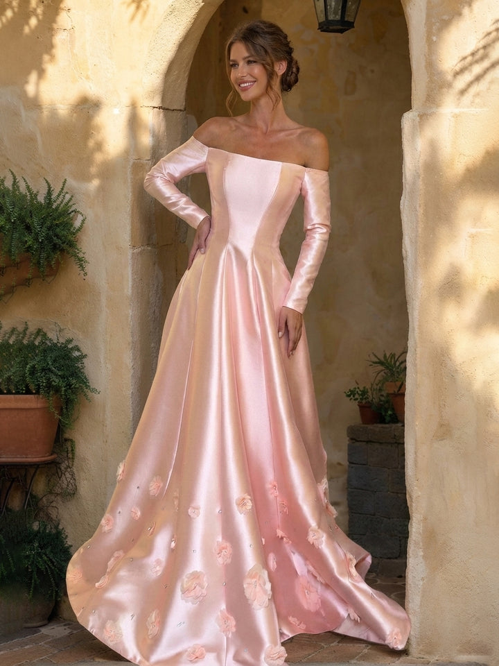 Damarielle Snow Pearl Pink front view prom dress