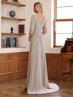 Rina Claire Taupe back view mother of the bride dress