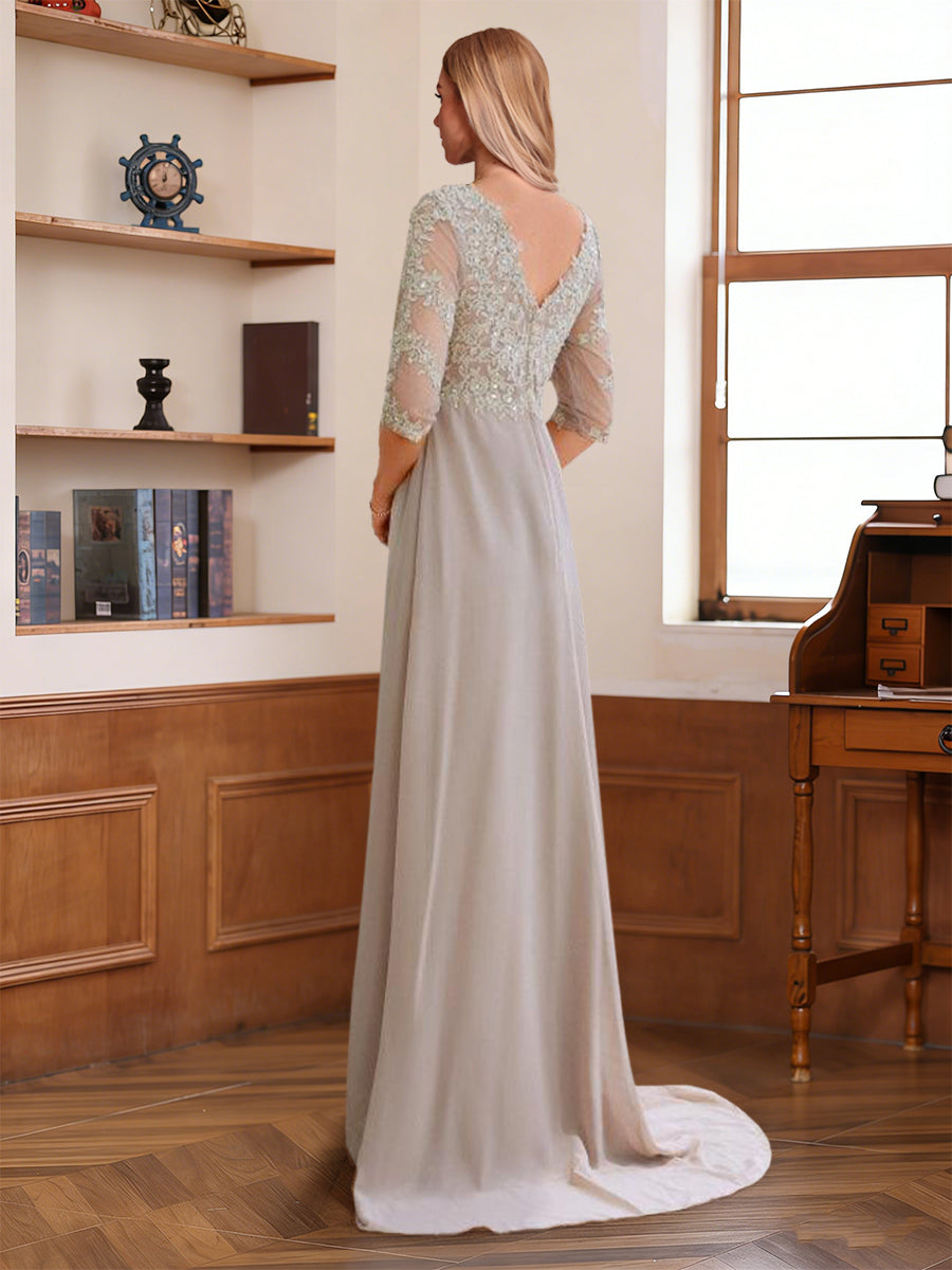 Rina Claire Taupe back view mother of the bride dress