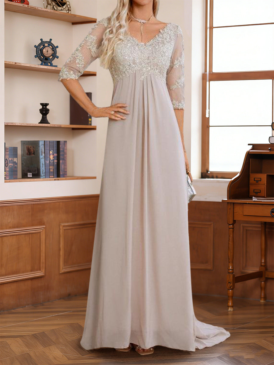 Rina Claire Taupe side view mother of the bride dress