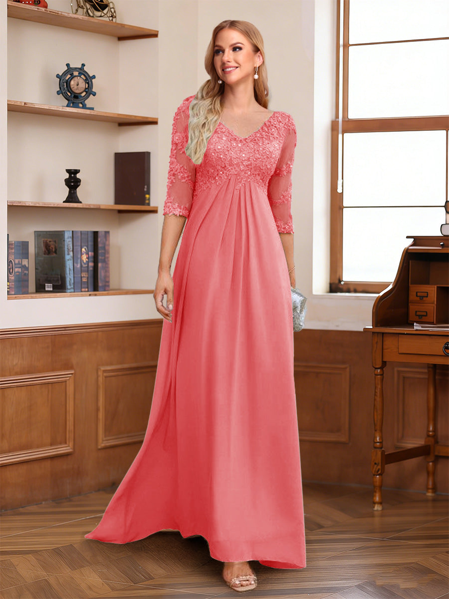 Rina Claire Coral front view mother of the bride dress
